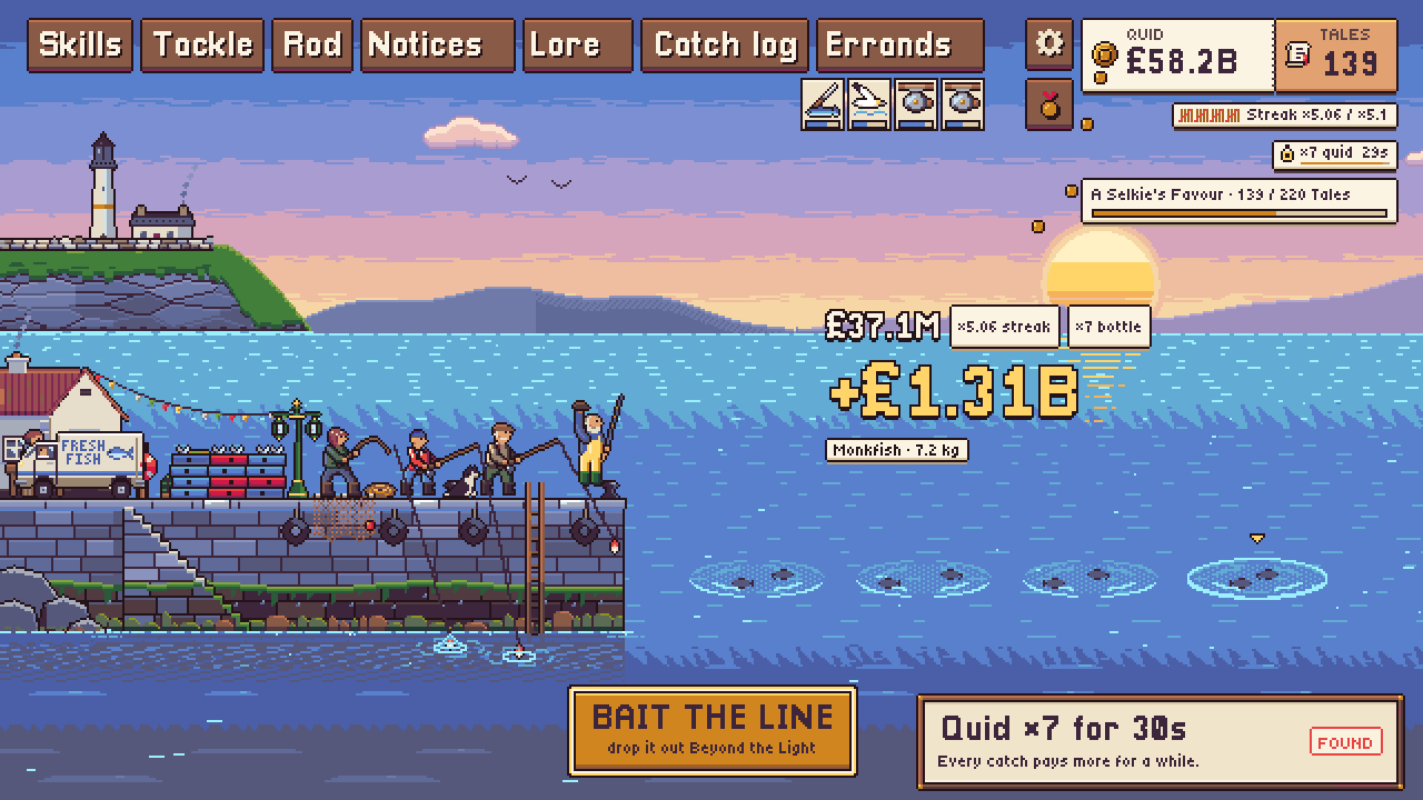 The golden bottle caught: quid x7 for 30 seconds, and a monkfish lands for over a billion.