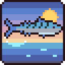The Wee Pier icon: a mackerel against a sunset